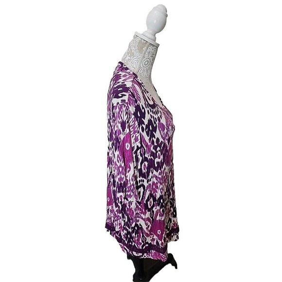 Chico's purple; Pink & white asymmetrical hem Stretchy short sleeve top, 2XL - Picture 6 of 7